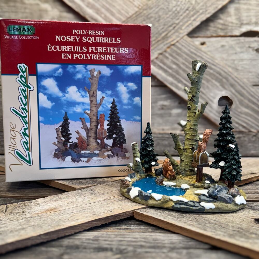 Retired Vintage 2000 Lemax "Nosey Squirrels" Village Collection Landscape Piece